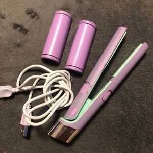 USB ヘアアイロン　ミニヘアアイロン　ミニ　パープル　紫　USBアイロン　USBヘアアイロン