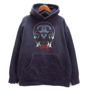 ステューシー STUSSY 紺タグ USA製 SSリンク ダブル ライオン スウェット パーカー プルオーバー ネイビー L オールド ヴィンテージ