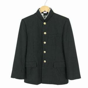 学生服 学ラン 155A 男子 上着 丸洗い可 ウール混 標準型学生服 ラウンドカラー サージ 黒 中古 ランクB a3 JJ5433