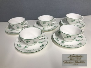 ★Noritake★Bone China★Studio Collection★カップ＆ソーサー★5客 セット★洋食器 キッチン 食卓 茶器 カフェ 喫茶 コーヒー ティー 花