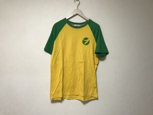 本物ディーゼルDIESEL 55DSLコットンラグラン半袖TシャツメンズサーフアメカジミリタリーストリートゴルフドレスイエローグリーンMラオス製