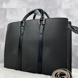 美品 ルイヴィトン LOUISVUITTON A4 通学 通勤 書類 メンズ ビジネスバッグ ショルダー 2way レザー タイガ ロザン ファスナー 斜め掛け 黒