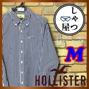 ME9-289★USA直輸入★良品【HOLLISTER ホリスター】チェック 長袖 コットン ボタンダウンシャツ【メンズ M】青 薄手 US古着 チェックシャツ