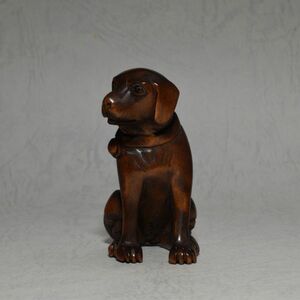 柘植 根付 犬 イヌ 木彫品 木製 彫刻品 黄楊 現品お渡し　na07-g-5