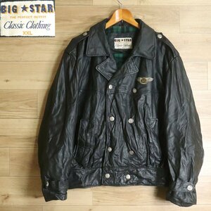 M5T/O11.5-6　アメリカ古着　BIG STAR　レザージャケット　本革　ダブルブレスト　レザーカーコート　XXL　2XL　皮ジャン　革ジャン