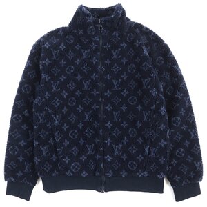 美品△LOUIS VUITTON ルイヴィトン 21SS モノグラム ジャガード フリース ジャケット ブルゾン ネイビー ブルー系 S 伊製 正規品 メンズ