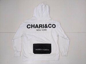 8．CHARI &CO RODEO CROWNS コラボ 別注 デカロゴ スウェット パーカー フーディ― プルオーバー ロデオクラウンズ レディースL 白黒y408