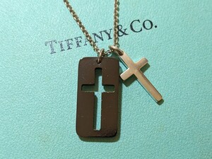 ★希少品★TIFFANY＆Co.　ティファニー　ダブルクロスネックレス　AG925/チタン　ペンダント　磨き上げ済　AG925/TI刻印