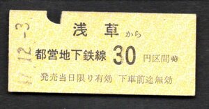 （都営地下鉄）金額式乗車券（浅草）３０円