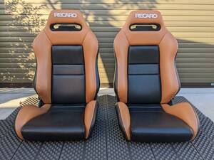 【1円】RECARO SR-3 フェイクレザー張り替え ブラウン×ブラック 破れなし2脚セット！バックロゴ付き！検レカロ/TOPGUN/SR-ZERO/SR3/SPG/茶