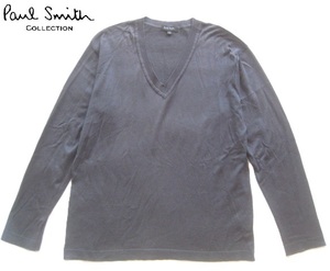 美品日本製!!ポールスミス コレクション Paul Smith COLLECTION*インサイドアウト Vネック薄手コットンニットセーター L ダークグレー