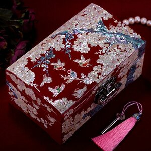 漆器 天然シェル 木製　 純手作り製作真珠層ラッカー貝殻ジュエリーボックス宝石箱結婚アクセサリーケース箱多層