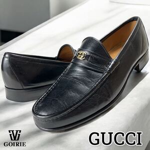 美品GUCCI グッチ コインローファー 本革 GGロゴ ゴールド金具 袋付き GGロゴ ビジネスシューズ 革靴 黒 26㎝相当