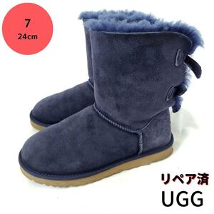 美品UGGaustralia【アグ】ベイリーボウ リボン ムートンブーツ 青