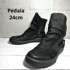 美品【アシックス Pedala】ショートブーツ(38)サイドジップ　レザー　黒✨