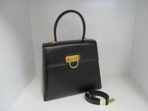 ☆【中古】Salvatore Ferragamo サルヴァトーレ フェラガモ ガンチーニ ハンドバッグ ショルダーバッグ 2way レザー 　　【Y4021403】☆