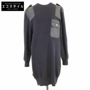 美品/国内正規/22年製 PRADA プラダ 23890 RE NYLON 三角ロゴ ナイロン切替 ニット ワンピース 36 ネイビー レディース