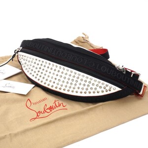 【未使用に近い】 クリスチャンルブタン CHRISTIAN LOUBOUTIN カーフスキン／キャンバス ボディバッグ 黒 白 ウエストバッグ 5025