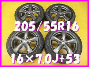 ■送料無料 A4s■　社外アルミ　16×7.0J＋53　5H PCD112　 スタッドレス　205/55R16　ピレリ　冬４本セット　※ゴルフ等