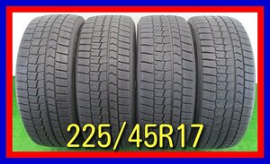 ■中古タイヤ■　225/45R17 91Q DUNLOP WINTERMAXX WM02 スカイライン ランサー等 冬タイヤ スタッドレス 激安 送料無料 B766