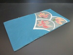 1円 良品 正絹 名古屋帯 和装 和服 青 オリエンタル更紗 青海波 草花 未使用【夢職】★★★