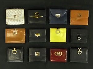 1円 Salvatore Ferragamo フェラガモ ガンチーニ レザー キャンバス 二つ折り 財布 ウォレット 小銭入れ 12点セット まとめ売り DA8731