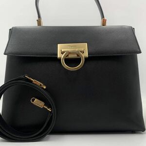 1円~【希少美品】Salvatore Ferragamo フェラガモ 2way ショルダーバッグ ハンドバッグ ガンチーニ 金具 サフィアーノレザー 黒 ブラック