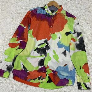 Paul Smith【極上の存在感】ポールスミス　マルチカラー　ドレスシャツ　シャツ　長袖　絵の具柄　ペイント　個性派 Lサイズ　コットン100