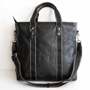 【定番モデル】COACH【F70560/ヘリテージ ウェブ レザー ユーティリティー 2way トートバッグ】ブラック ビジネスバッグ コーチ y2310119