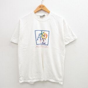 L/古着 リー Lee 半袖 ビンテージ Tシャツ メンズ 90s マイクロスプリクト Micro Script コットン クルーネック 白 ホワイト