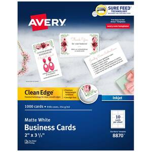 【中古】Avery 両面印刷可能なClean Edgeビジネスカード インクジェットプリンター用 マット ホワイト 1000 Cards