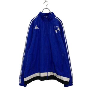 adidas ジップアップ ナイロンジャケット XL ブルー アディダス バックプリント 袖ライン ポリエステル 古着卸 アメリカ仕入 a604-6155