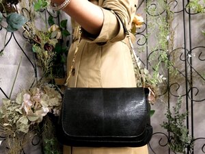 超美品●Salvatore Ferragamo フェラガモ●ロゴ金具●リザード 型押し スエード レザー 本革●ワンショルダー ハンド バッグ●黒●Js53743