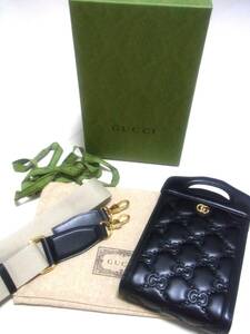 GUCCIグッチGGマトラッセミニトップハンドルバッグ2WAY☆正規品本物ブラック黒ミニバッグ