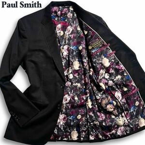 極美品/希少L◎ ポールスミス 《高級ロロピアーナ生地》 Paul Smith テーラードジャケット 花柄 フラワー 黒 オールシーズン◎ 入手困難◎ 