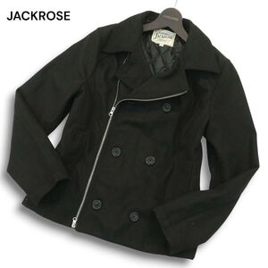 JACKROSE ジャックローズ 秋冬 ウール混 メルトン★ 中綿 ライダース Pコート ジャケット Sz.3 メンズ 黒　A4T13280_C#N