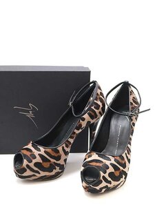 GIUSEPPE ZANOTTI ジュゼッペザノッティ SHARON 80 オープントゥ レオパードハイヒールパンプス ブラウン 37 IT13ZRA2MLI2