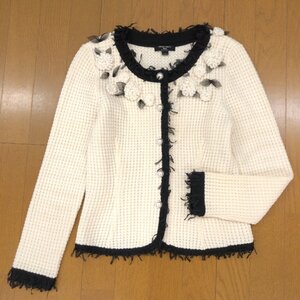 ●Champs de Mars シャンドマルス レジーナ ウール ローゲージ ニット カーディガン 38(M) 白 ホワイト ジャケット 羽織り 花柄 レディース