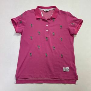 74 美品 MUNSINGWEAR マンシングウェア 総柄刺繍 半袖 ポロシャツ GO TURF サイズLL サーフィン GOLF ゴルフ 40527Q