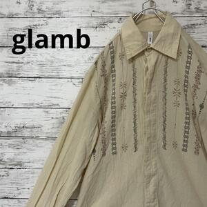 glamb プリントシャツ 総柄 音符 お洒落 個性的 ベージュ 長袖シャツ