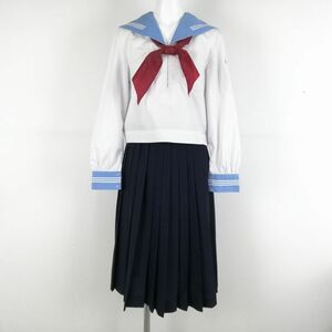 1円 セーラー服 スカート スカーフ 上下3点セット 中間服 白3本線 女子 学生服 高知学園 白 制服 中古 ランクC NA9688