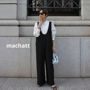 machatt マチャット Uネックオールインワン サロペット ブラック 黒　ワイドパンツ　オールインワン