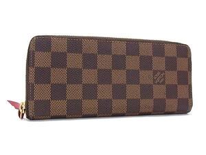 1円 ■極美品■ LOUIS VUITTON ヴィトン N60534 ダミエエベヌ ポルトフォイユ クレマンス ラウンドファスナー 長財布 ウォレット FL3296