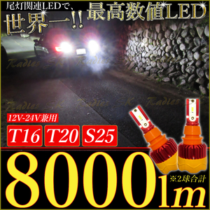 T16 T10 ホワイト 爆光LED 明るい 12V 24V 2個 バックランプ ポジション ライセンス 8000lm インサイト 1年保証