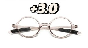 度数+3.0　61026クリアグレー　老眼鏡　シニアグラス　丸メガネ　昭和レトロ