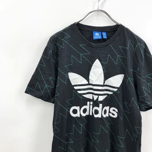 Adidas/アディダス 半袖Tシャツ ビックロゴ 総柄 コットン100％ ブラック サイズO