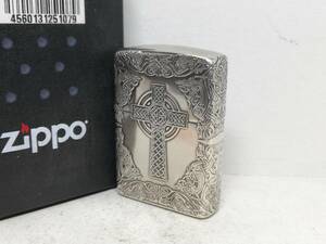 S247-147　ZIPPO/ジッポー　オイルライター　ケルティッククロス アーマー 銀メッキ　B/15【中古品】