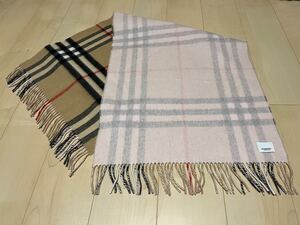 BURBERRY　バーバリー　マフラー　カシミア100％　超大判　未使用に近い　キャメルxピンク　送料無料!!