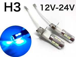 12V 24V LED フォグランプ H3 5730smd ライトブルー 薄い青 送料無料 トラック 10000k 耐電圧 30V ハイブリッド ダンプ