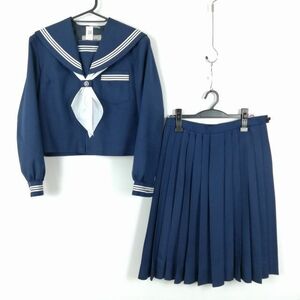 1円 セーラー服 スカート スカーフ 上下3点セット 冬物 白3本線 女子 学生服 兵庫姫路大津中学 紺 制服 中古 ランクC EY0393